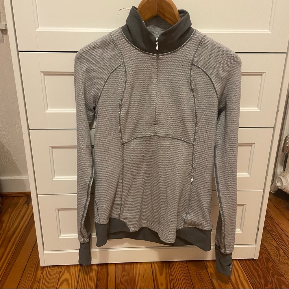 Lululemon Runderful 1/2 Zip Mini Check Pique White Heathered Slate Women's Sz 6
